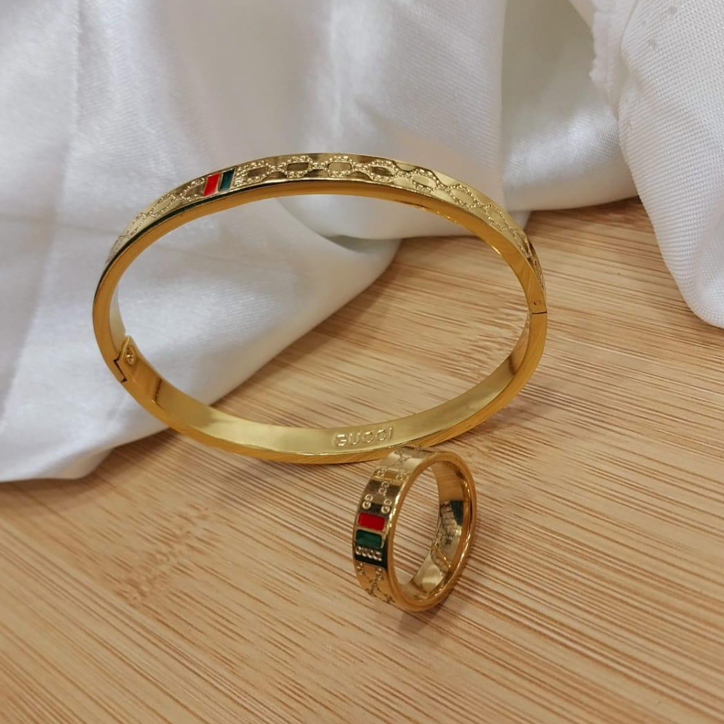 d40c04ad3e59ea7af0ec8eb6f9a48139 Gold Plated Stainless Steel Bangles And A Matching Ring Providing Elegant Design Everyday Fashion Support - Image 3
