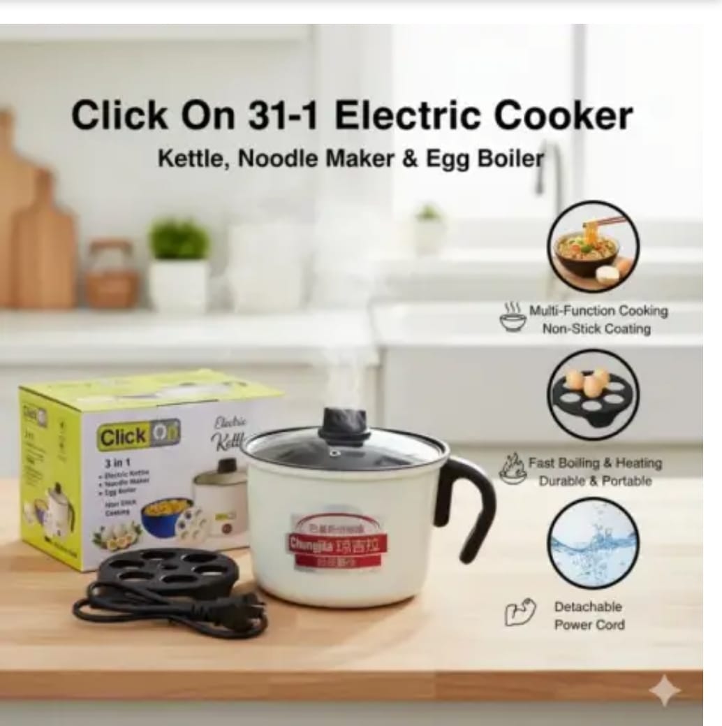 d7450538c3a1bcccb8ed0b995395b517 Click On 3-in-1 Multi-Functional Electric Kettle – Noodle Maker, Egg Boiler & Hot Pot with Non-Stick Coating