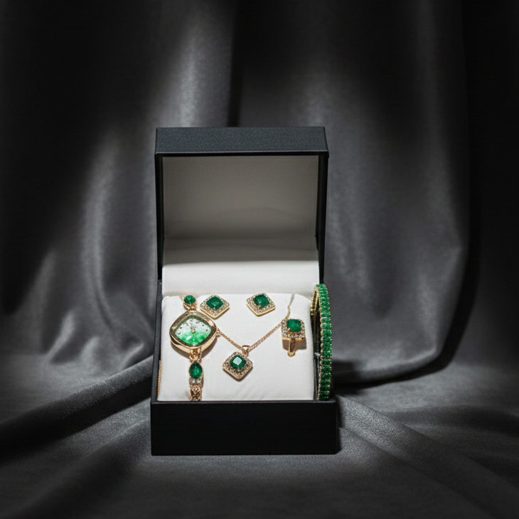 d90dfa14cb09722f160663636e75dd3b Chic Womens Digital Display Watch With Emerald Green Jewellery Stainless Steel Premium Quality For Daily Wear And Specia - Image 2