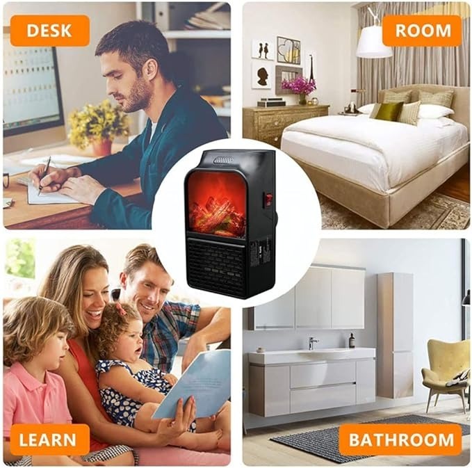 da1cb7b260c561ce7bb1e69f52331f4a Flame Heater 1000W – Portable Electric Plug-in Room Heater with Flame Effect & Remote Control - Image 2