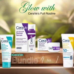 CeraVe 4 in 1 Complete Skincare Kit – Night Cream, Sunblock, Cleanser & Hydrating Serum for Radiant, Healthy, Smooth & M
