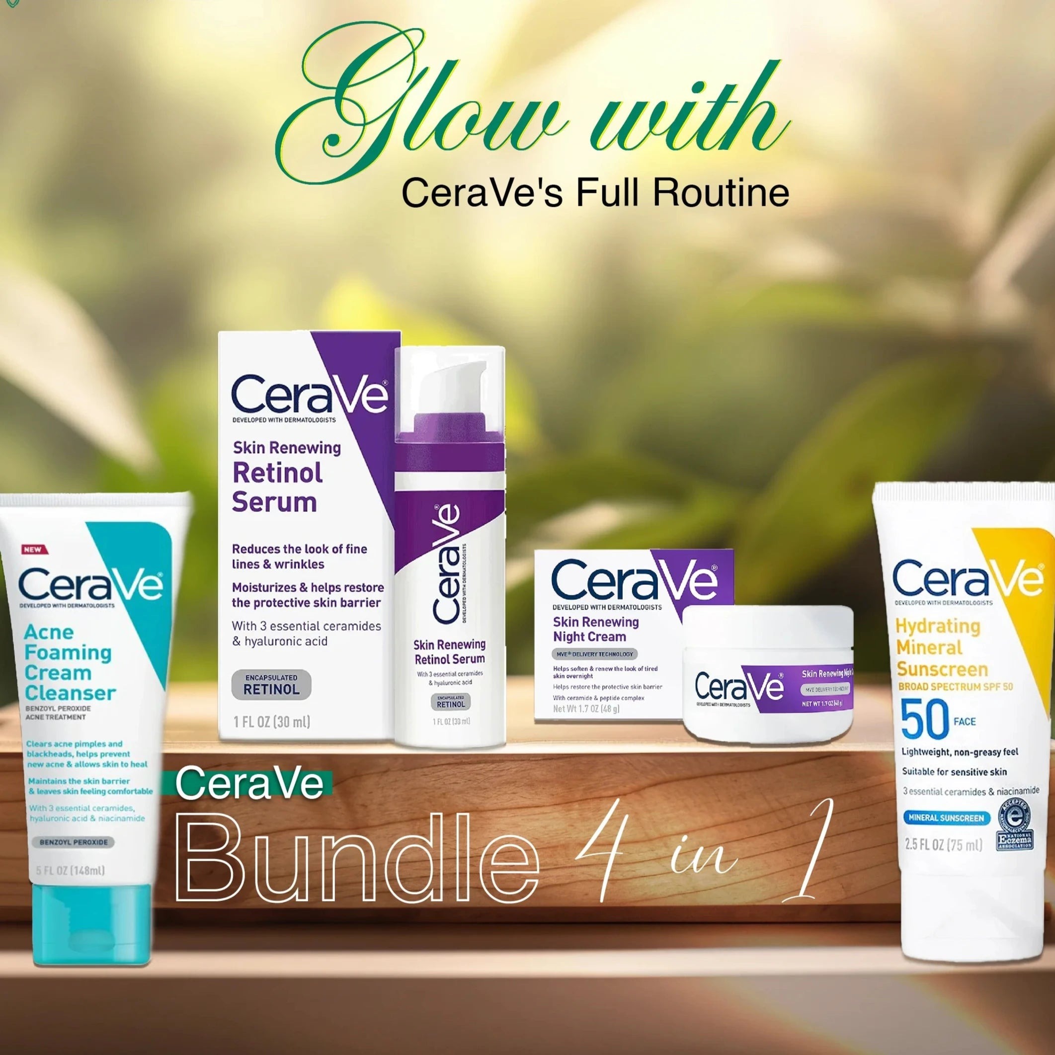 dadb06a5be86d2db310b815196481906 CeraVe 4 in 1 Complete Skincare Kit – Night Cream, Sunblock, Cleanser & Hydrating Serum for Radiant, Healthy, Smooth & M
