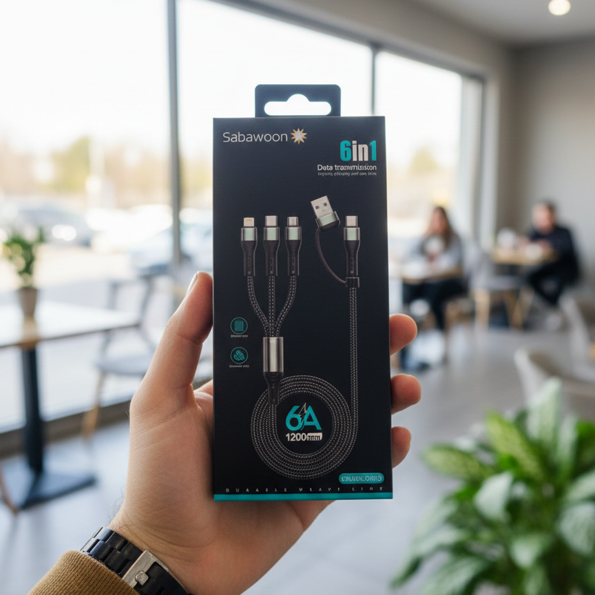 dba1b4c3ab76042159c0a3ee071e515c Sabawoon S115 6‑in‑1 Cable | New Model & Design | 100% Original Quality | Multi‑Device Fast Charging