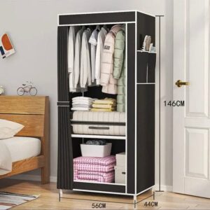 Heavy-Duty Portable Single Fabric Wardrobe – Compact Space-Saving Clothes Organizer with Hanging Rail, Storage Shelves,