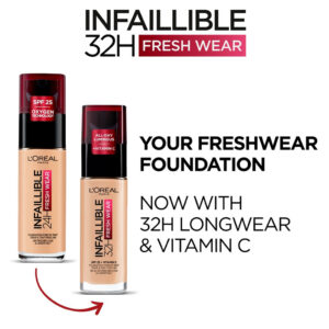 L'Oréal Paris Infallible 32H Fresh Wear Foundation, Full-coverage, Longwear, Weightless Smooth Finish, Water-proof and T