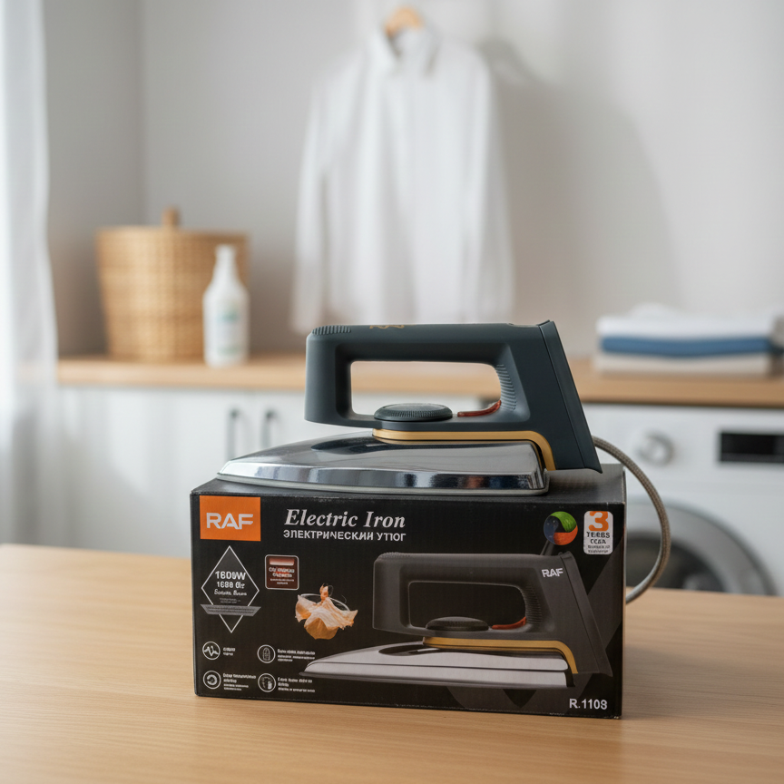 dd1ea7114e9bd90a68a73e049104be95 RAF Electric Iron R.1108 – Professional Dry Iron with Non‑Stick Soleplate - Image 3