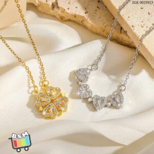 ZGE-923 Korean Magnetic 4 Leaf Clover Pendant Necklace โ Elegant 2 Ways Wearable Jewellery for Women