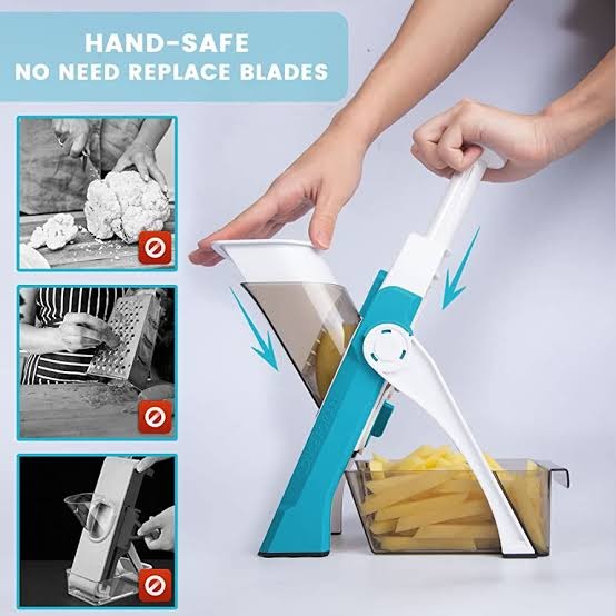 de502ea7dbb70ca5865090c127ee191e Mandoline Slicer | Safe Adjustable Vegetable Cutter | Multi‑Purpose Kitchen Chopper & Manual Grater ( Random Colour ) - Image 3