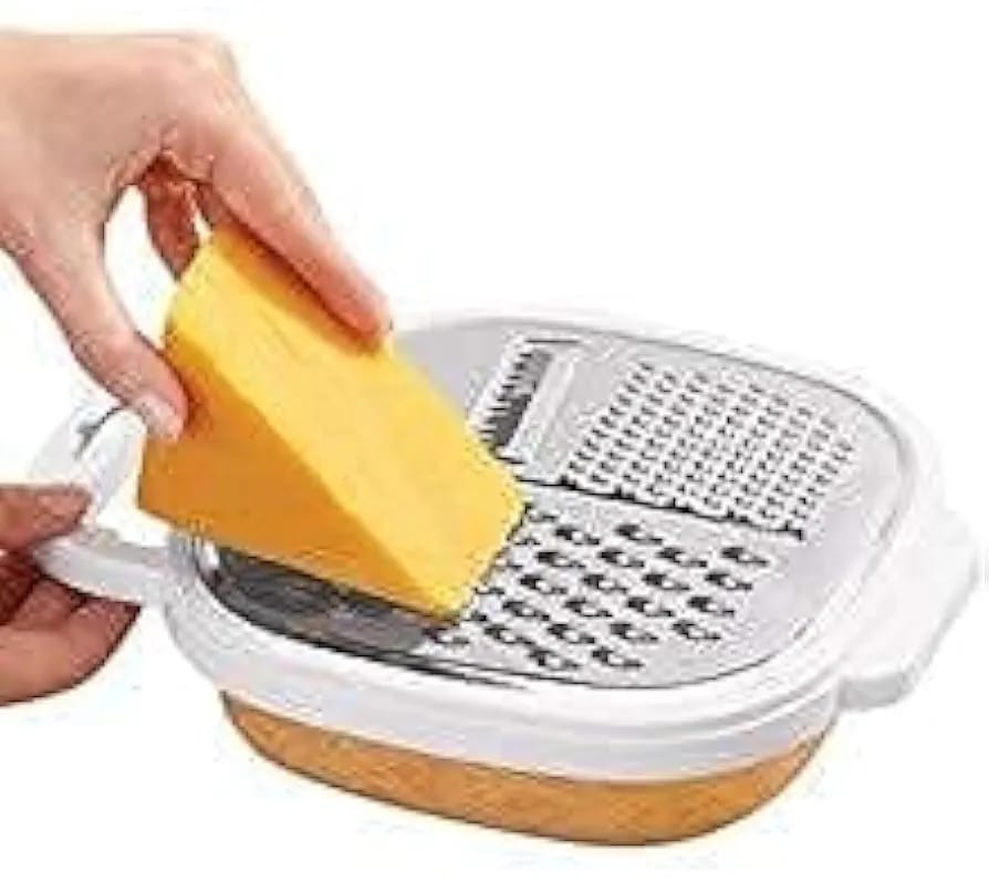 dffaab69f490b4d24366a27a9630cb24 3-in-1 Cheese Grater with Storage Container, 3 Blades, Non-Stick Coating, Fruit & Vegetable Slicer Peeler-1Pc - Image 3