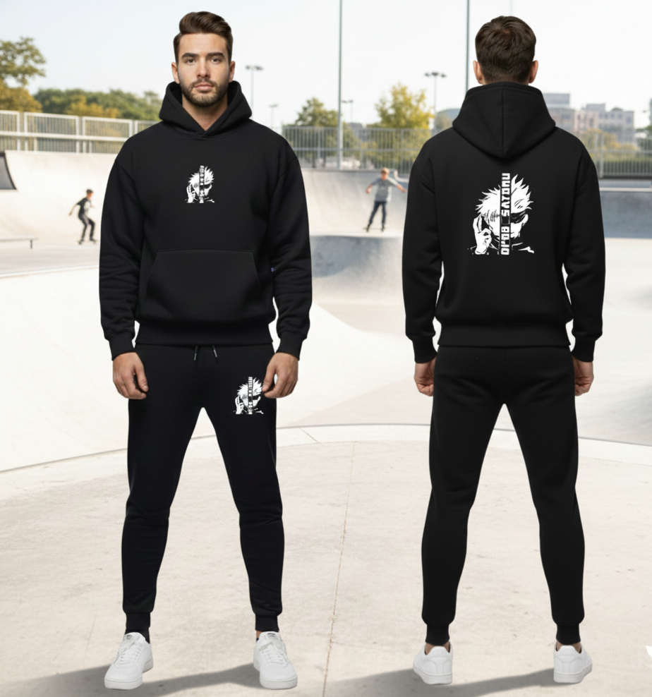 e01a08baade256d513e3a25ff48e6edc Urban Streetwear Tracksuit – Men’s Heavyweight Black Graphic Hoodie - Image 3
