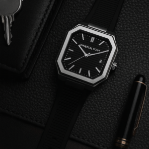 Universal Point UP 1988 – Square Dial Leather Strap Watch | Stainless Steel Case | Water Resistant 3 ATM (With Box)