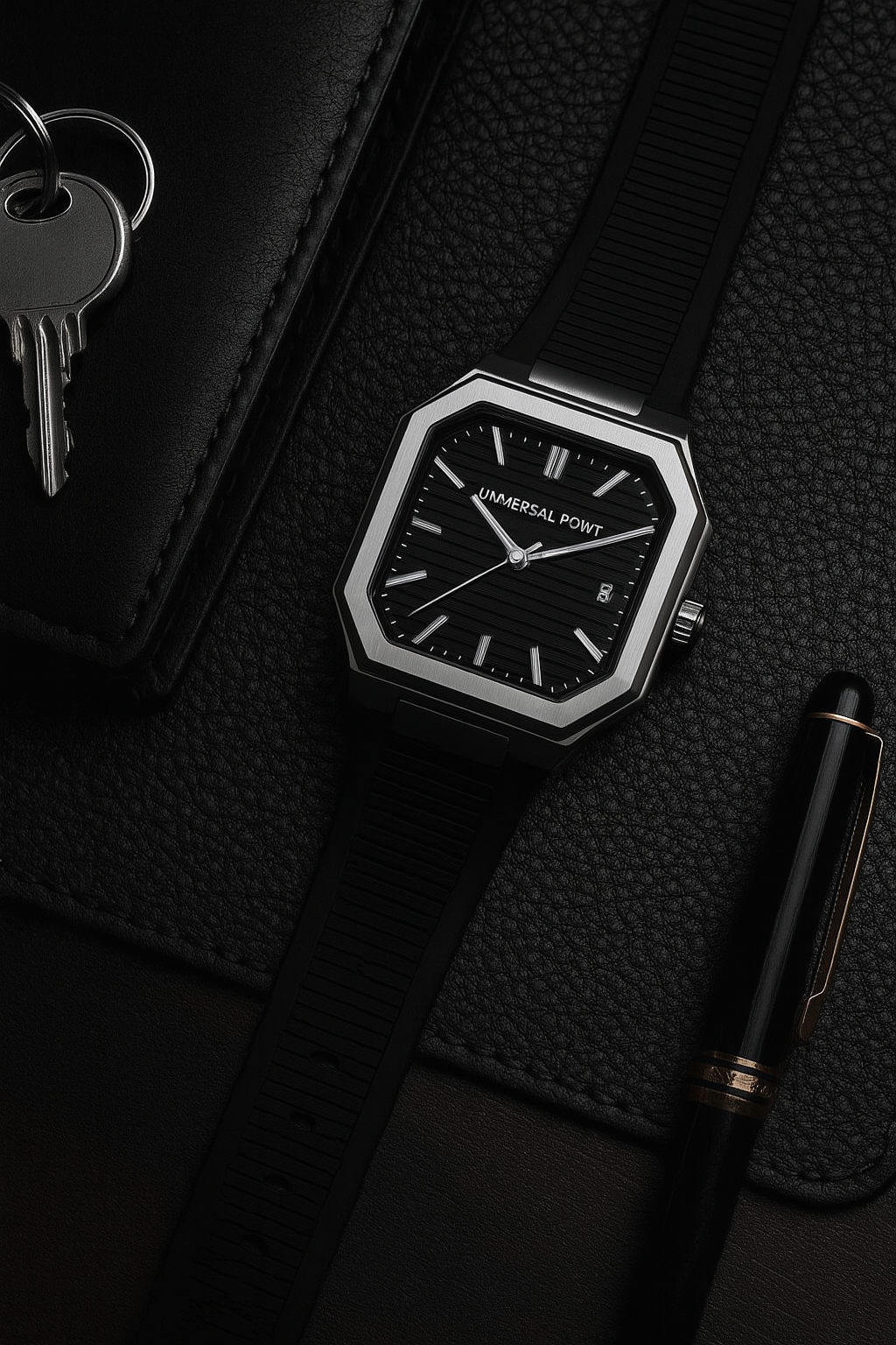 e033eab2869cedc76dc732b72ae5fc0f Universal Point UP 1988 – Square Dial Leather Strap Watch | Stainless Steel Case | Water Resistant 3 ATM (With Box)