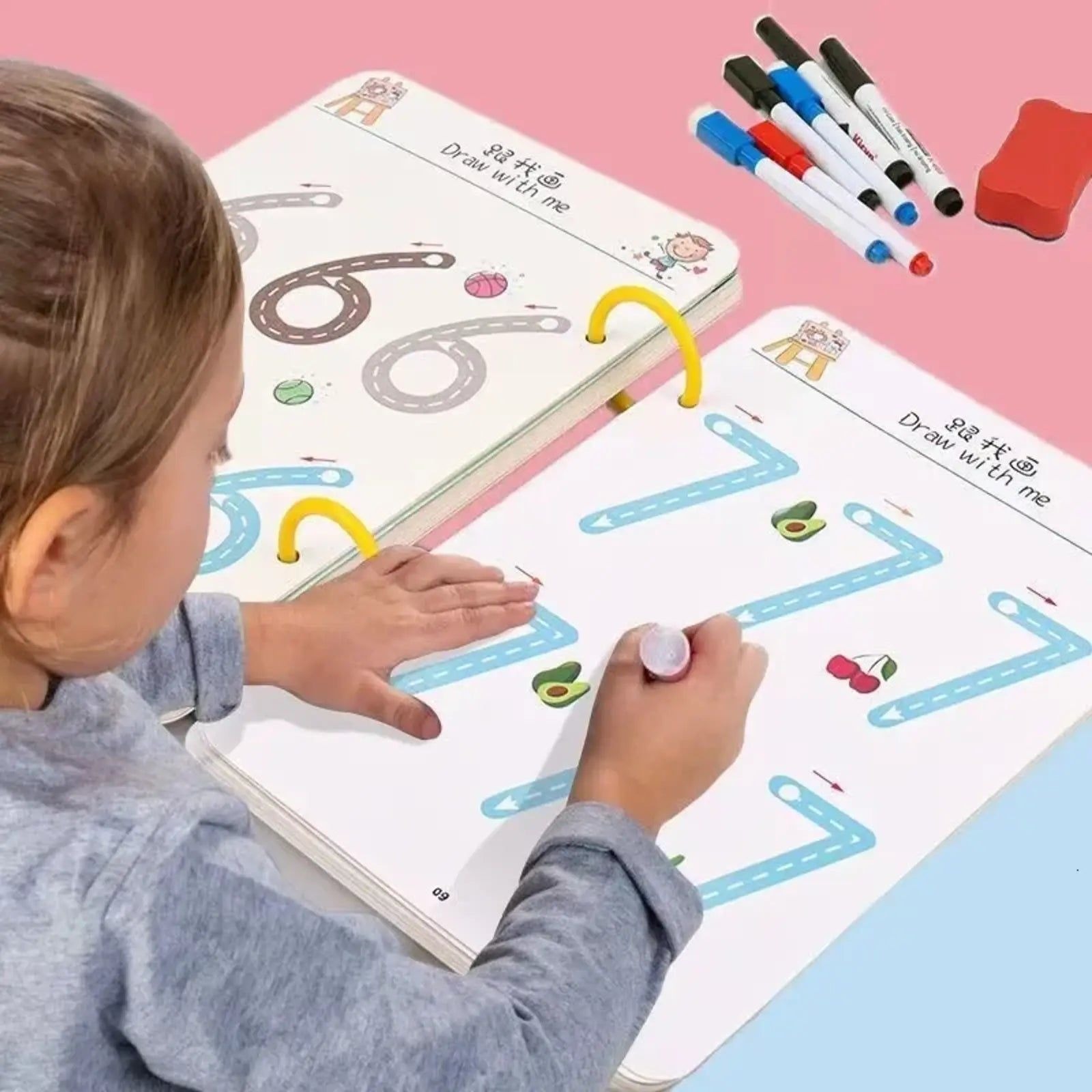 e06daf25b6240c353c3c694dfd271615 A4 Kids Educational Learning Tracing Book | 64 Pages Dot-to-Dot Activity Workbook with 2 Markers & Duster (Big Size) - Image 2