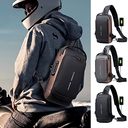 e3b07d6072fdff98fd188bf37781bb49 Fashion Men Sling Bag Pack with Lock Waterproof Anti-Theft Chest Bag with USB Charging Port Shoulder Bag Body Backpack w - Image 3