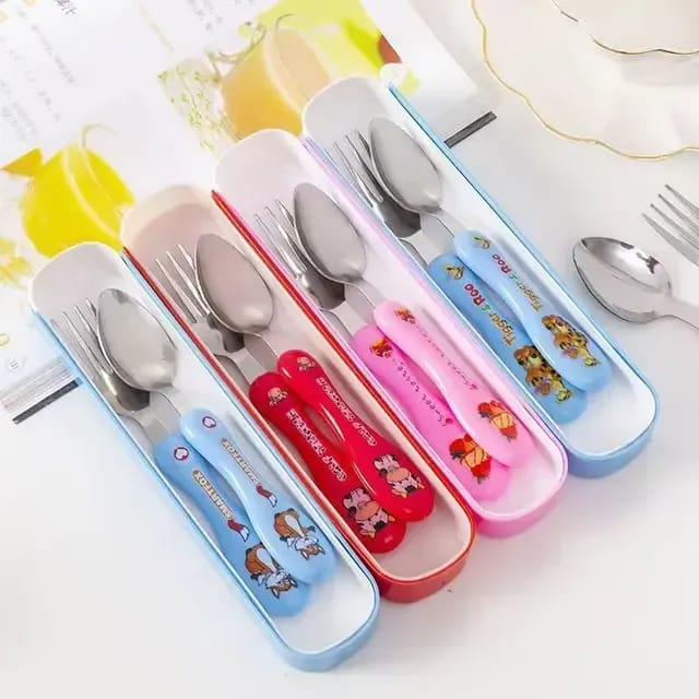 e4b1816b861e0a936a756e04ce1fa403 Portable Kids' Stainless Steel Cutlery Set – Ergonomic Cartoon Spoon and Fork with Slim-Fit Travel Storage Case for Scho - Image 2