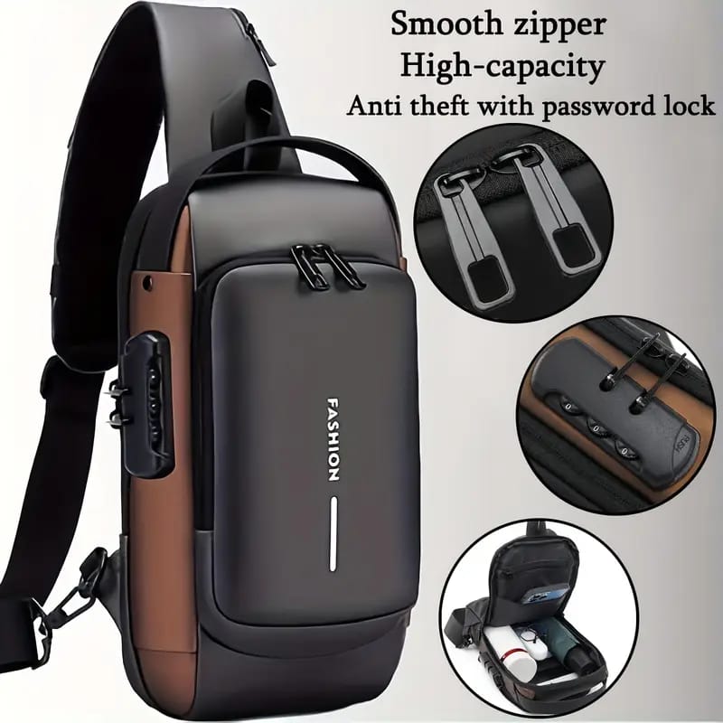 e89e658059d6e6946c435746aeb52191 Fashion Men Sling Bag Pack with Lock Waterproof Anti-Theft Chest Bag with USB Charging Port Shoulder Bag Body Backpack w - Image 2