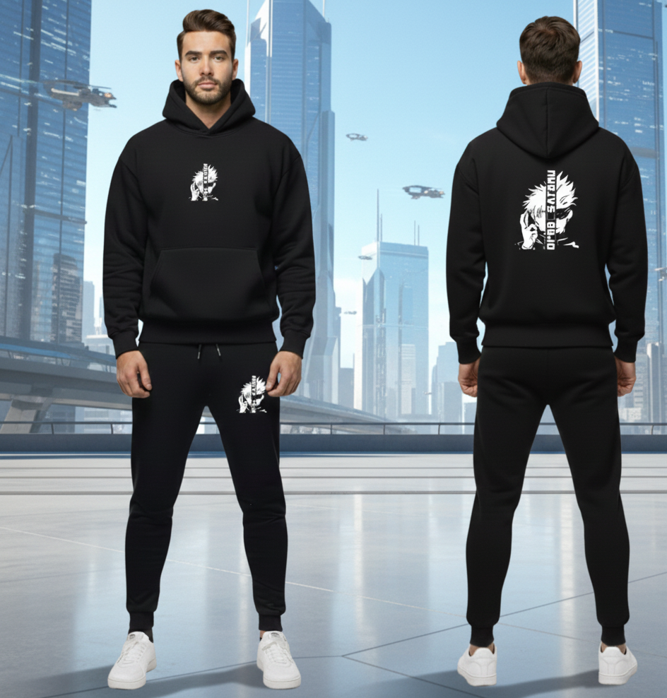 eaaf5381b0932c199d85d7418e3c8262 Urban Streetwear Tracksuit – Men’s Heavyweight Black Graphic Hoodie - Image 2