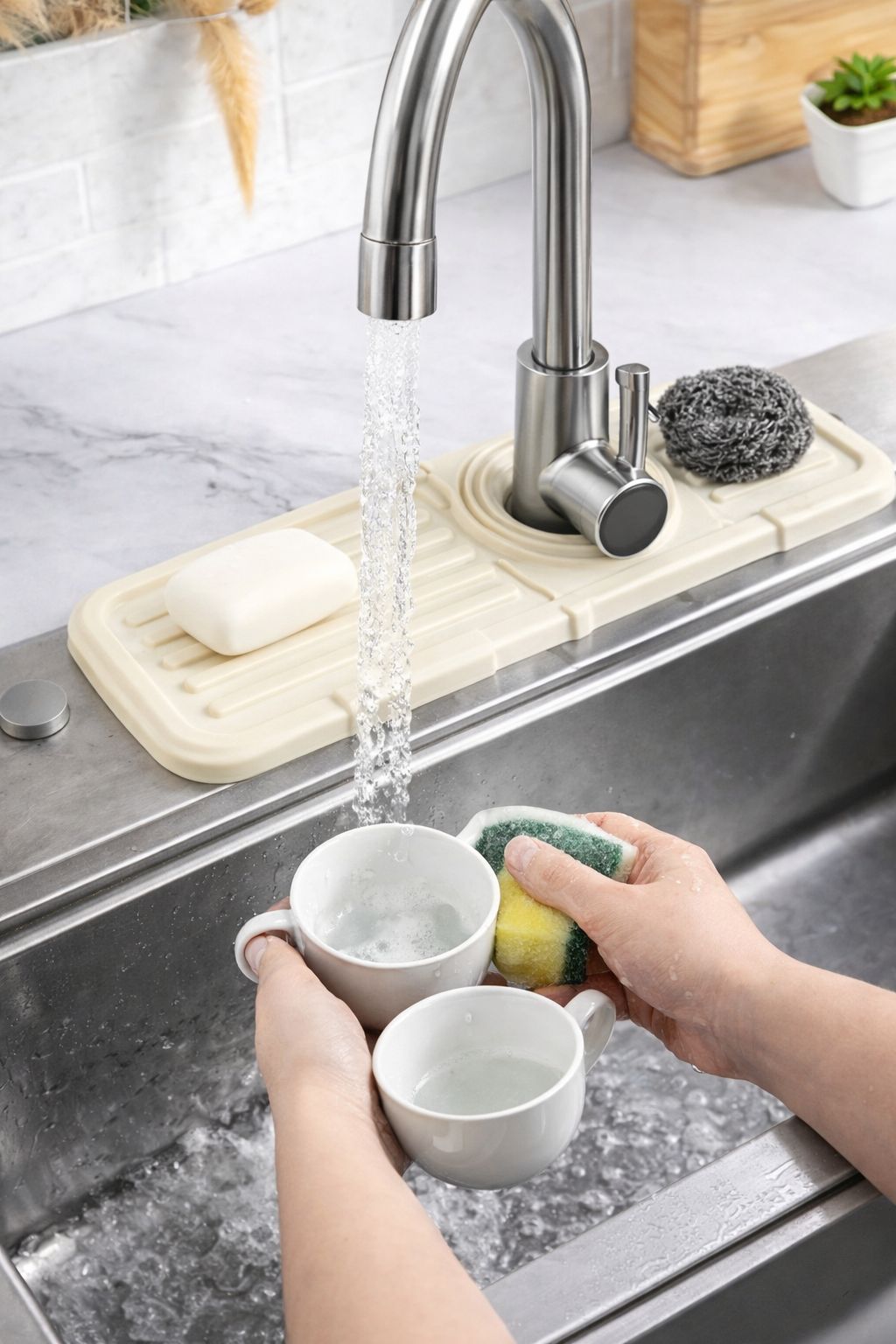 ec6c0448b51e76652500c83f00ce035f Sink Faucet Mat | Faucet Absorbent Mat Silicon Kitchen Sink Splash Guard Drain Pad | Soap Holder (Random Color)
