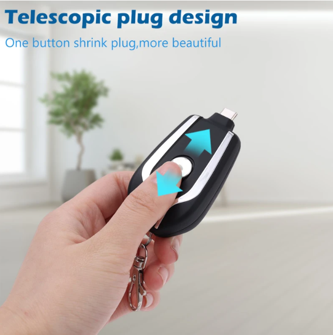 ed0d1ed141bf4700c1f8b519e7102f0d Portable Keychain Power Bank With Telescopic Plug Design And One Button Shrink Feature For iPhone - Without Cable | (Ran - Image 3