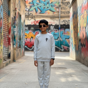 Boys Grey Tech Crew Neck Sweater – Soft Cotton Blend Sweatshirt | Casual Warm Long Sleeve Top for Fall & Winter FOR BABY