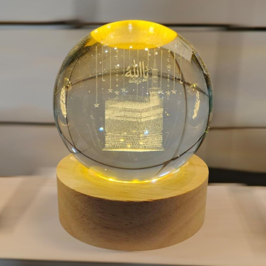 ef45a8c2b1aa834f317d969a5c4dca9d Crystal Ball 3D Khana Kaba Shape Night Lamp – Islamic Table Light For Prayer Rooms, Home Decor, And Gifting - Image 3