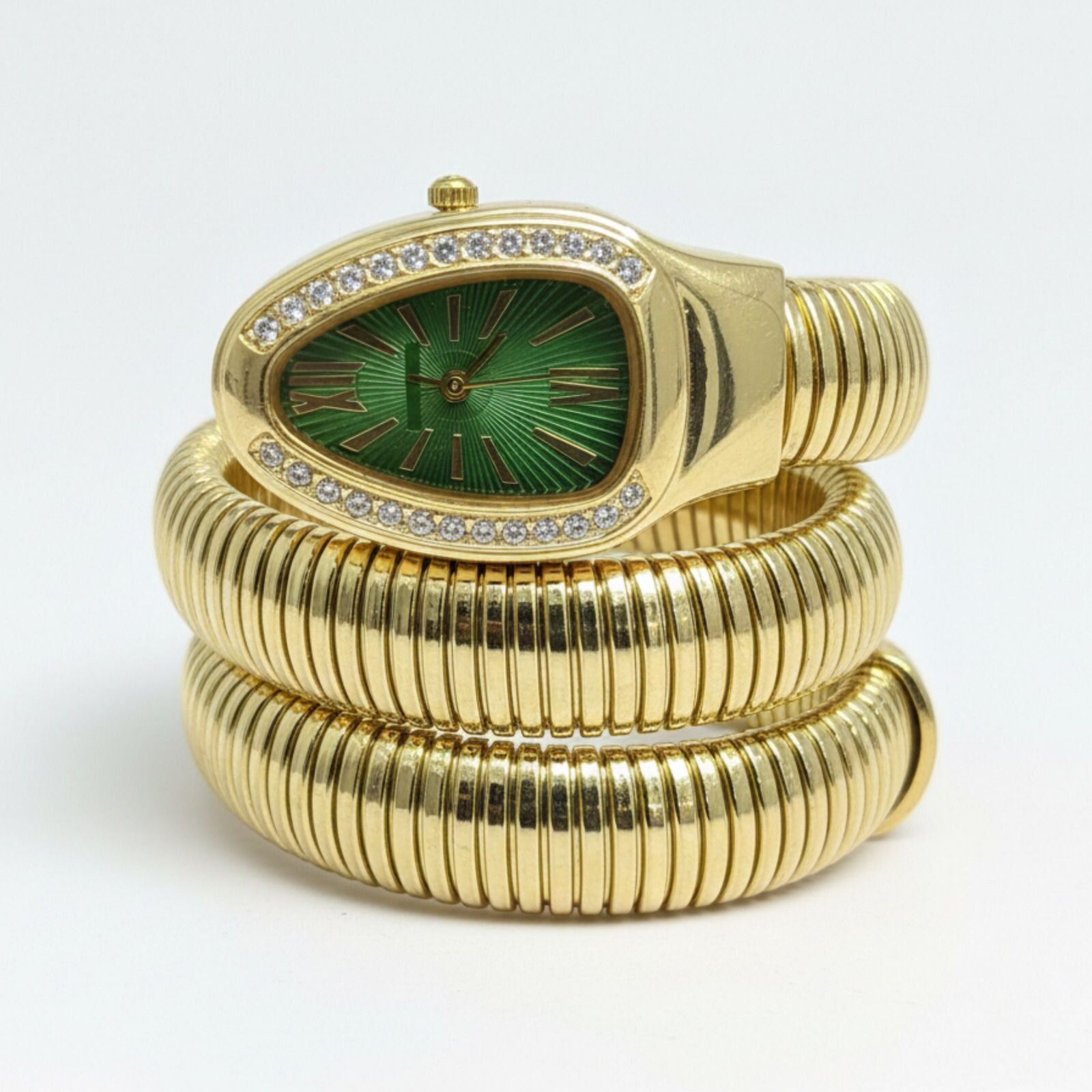 f0a355c07669bcff6ad1babdf832fee0 Artisanal Serpenti-Style Tubogas Triple-Coil Wrap Watch with Crystal-Embellished Guilloché Dial (Without Box) - Image 2