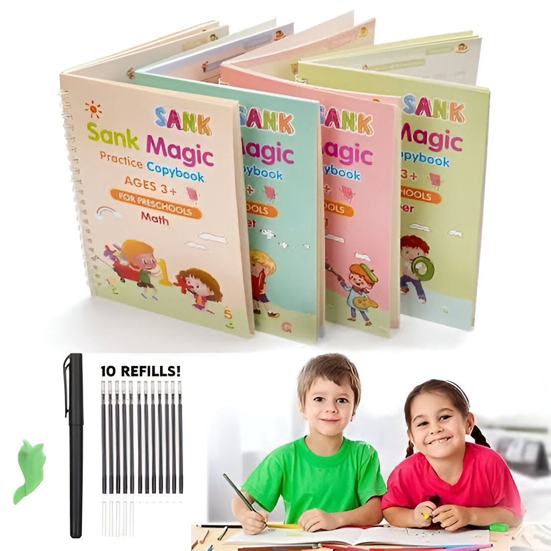 f26c25c385a68e8234442ecc0efca30b Sank Magic Practice Copybook Set – 4 Books + 10 Refills with Pen for Kids