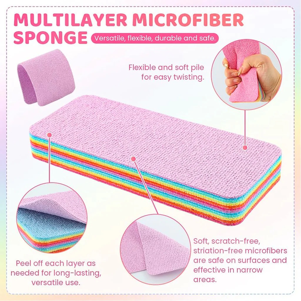f4cc2842aaca595520e0ffd840d746e1 Multi-Purpose Microfiber Rainbow Sponge – 12 Layer Durable Cleaning Sponge for Kitchen & Household Use - Image 2