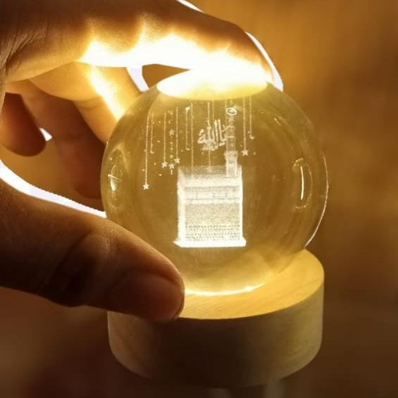 f5ae1a4452f7d7f20a95280b6e71f2c4 Crystal Ball 3D Khana Kaba Shape Night Lamp – Islamic Table Light For Prayer Rooms, Home Decor, And Gifting - Image 2
