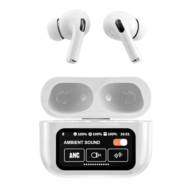 f5f963e6b53905c757183e2bd0df43a7 A9 Pro Earbuds With Anc Technology Sleek Matte Black Design Led Indicator Built In Screen And Clear Sound Quality - Image 4