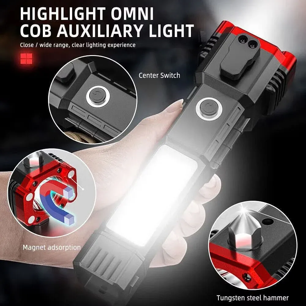 f67bbdfabdb754c5010e4cf6b2ba41d1 High Power LED Torch Light Rechargeable Flashlight With Tactical Hammer And Power Bank Providing Strong Brightness (Rand