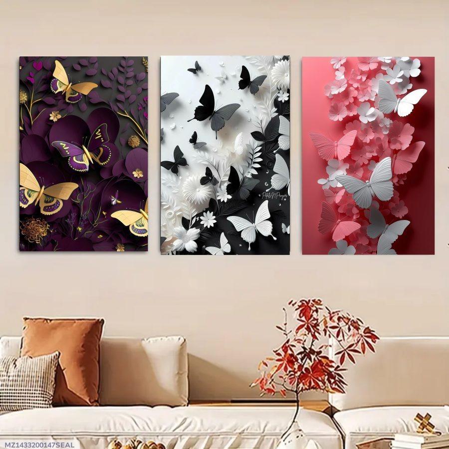 f6808ae9673e784dd67d6e52fe6bfb98 Set of 3 Butterfly Wall Frames – Wooden Decorative Art in 8x11 & 12x16 Inches with Double Tape for Easy Mounting