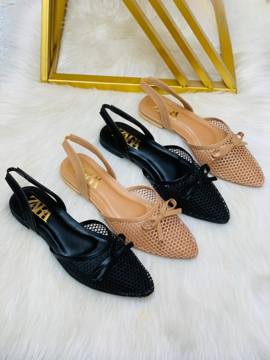 f692398e83344b3f25356c0fb531be54 Pointed-Toe Mesh Slingback Flats with Bow - Image 2