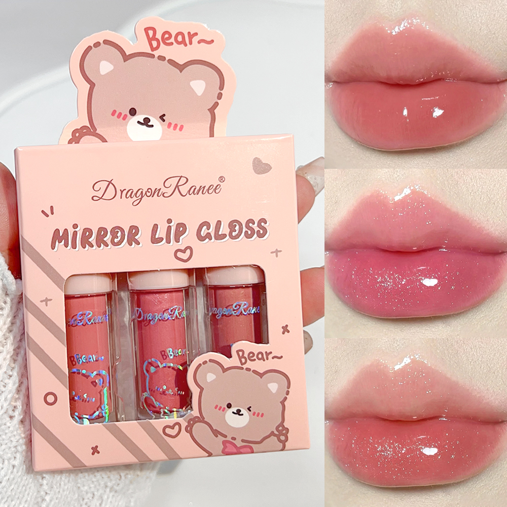 3 PC Mirror Lip Gloss Tinted Lip Balm Lip Oil Hydrating Non-Sticky Lip Glow Oil Lip Plumper Mirror Gloss Lip Stain (Rand
