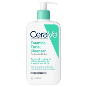 CeraVe Foaming Facial Cleanser for Normal to Oily Skin – Oil Control with Ceramides, Niacinamide & Hyaluronic Acid, 237m