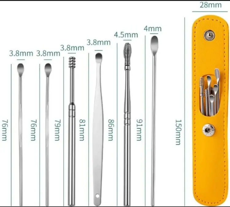 fc4eb4b73320dc7578555b3dd2792d35.jpg_750x750.jpg_ 6Pcs Stainless Steel Ear Cleaner Set – Ear Wax Removal Curette Kit with Pickers & Spoon Tools - Image 3