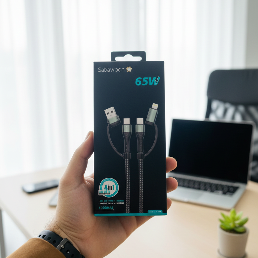 fe675ecf994ca9e608029db74bd591d2 Sabawoon S114 4‑in‑1 Cable | 65W Original | Fast Charging