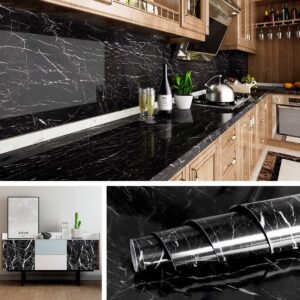 Self Adhesive Black Marble Sheet For Kitchen – Waterproof, Heat And Oil Resistant Wallpap er For Countertops, Cabinets,