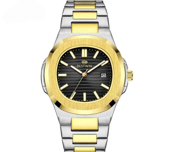golden-2 BESTWIN BW-137 Men's Luxury Quartz Watch Stainless Steel Watch – Classic Analog Display, Stainless Steel Strap, Waterpro - Image 2