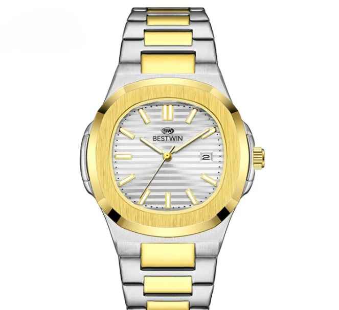 golden1 BESTWIN BW-137 Men's Luxury Quartz Watch Stainless Steel Watch – Classic Analog Display, Stainless Steel Strap, Waterpro - Image 3