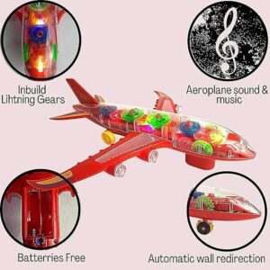 New Trending Transparent Gear Plane Toy – Light Mode, Music, Bump-and-Go Action, 45×46 cm, Battery Operated, for Kids Ag