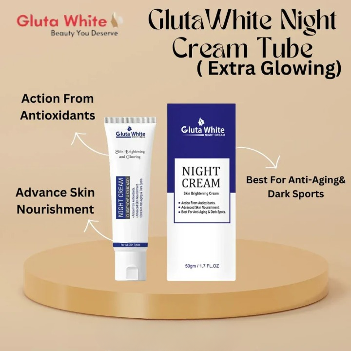 imgi_10_gluta_white_night_cream_tube_cleanup Gluta White Night Cream – Advanced Skin Brightening, Nourishing & Anti-Aging Formula (50ml) - Image 3