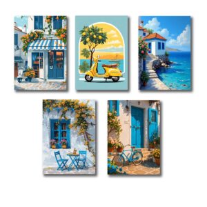 set of 5 italian vintage homes art themed wall art wooden sticky Phototile frames for wall home and girls room decoratio