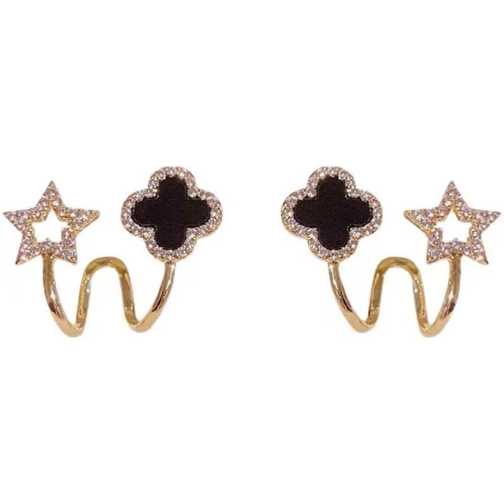 imgi_130_51YE1ohl-bL._SL1001_ Sparkling Clover Star Earrings – Gold Plated Fashion Jewelry with Black Enamel & Crystal Detailing ( PXJ-107) - Image 5