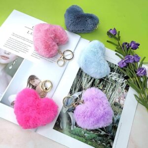 01 PCs Heart Fluffy Fur Ball Pom Pom Keychain – Keychains For Girls - Key-Chain For Bags - Keychain For Pouch - Heart Ke