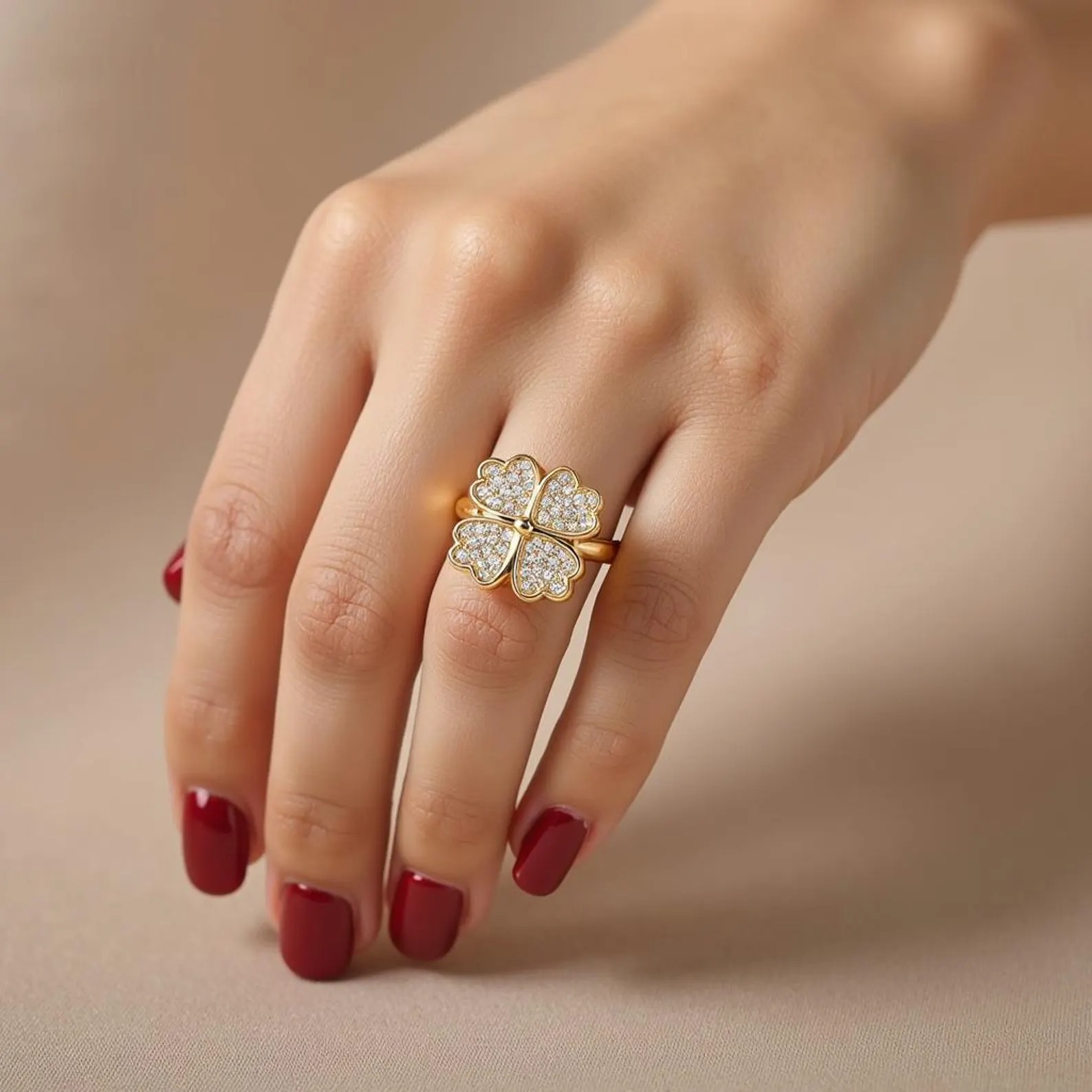 imgi_138_il_1588xN.6836657979_srrx Clover Zircon Rotating Ring – Silver & Golden, Adjustable Spinner Ring for Women (PWJ-111) - Image 5