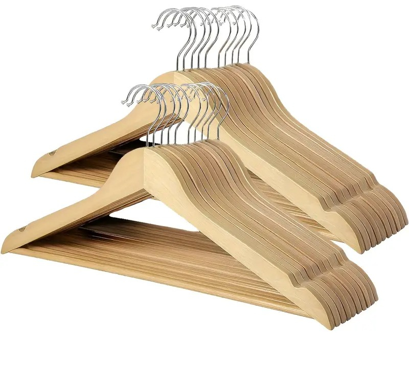 imgi_17_ef66249a-6b99-4977-a66e-c0e104ec67ee-1 Premium Wooden Hangers – Pack of 20 Durable Slim Hangers with Pants Bar – Smooth Finish for Closet Organization (Brown & - Image 2