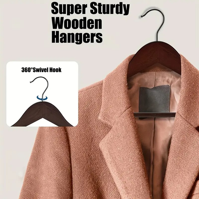imgi_199_fddc78cf-47a1-4e5b-bd55-6a7246ed9dc0-1 Premium Wooden Hangers – Pack of 20 Durable Slim Hangers with Pants Bar – Smooth Finish for Closet Organization (Brown & - Image 4
