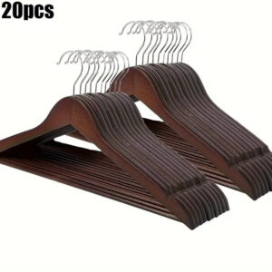 Premium Wooden Hangers – Pack of 20 Durable Slim Hangers with Pants Bar – Smooth Finish for Closet Organization (Brown &