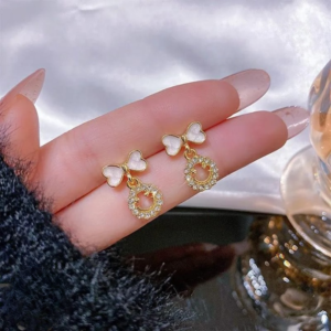 PXT-988 Smiley Face Zircon Korean Earrings – Elegant Bow & Crystal Circle Design - Available In Goden And Silver Col